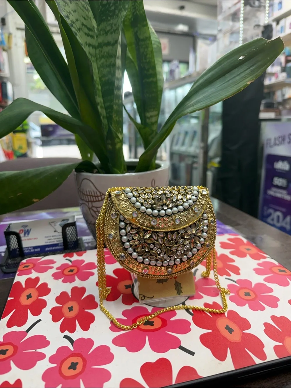 Gold-Tone Embellished Evening Crossbody Bag - Women Accessories